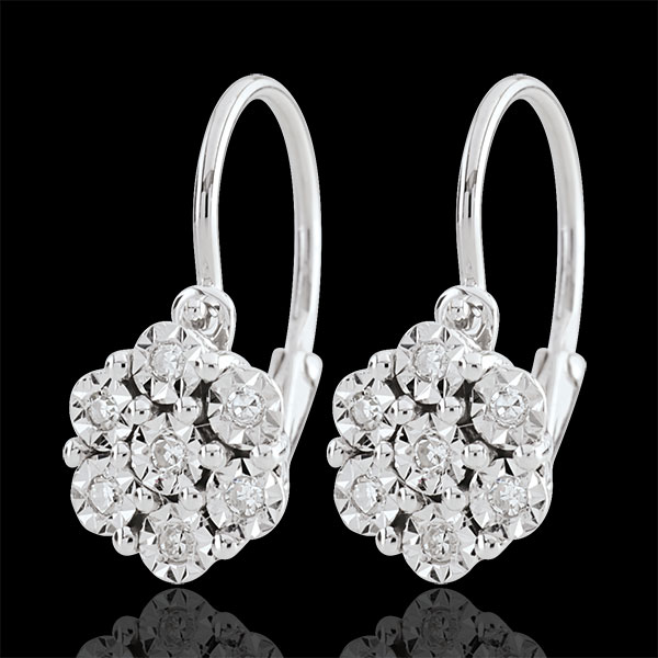 Pendientes Frescura - Flor de Copo de Nieve - 14 diamantes y oro blanco 9 quilates