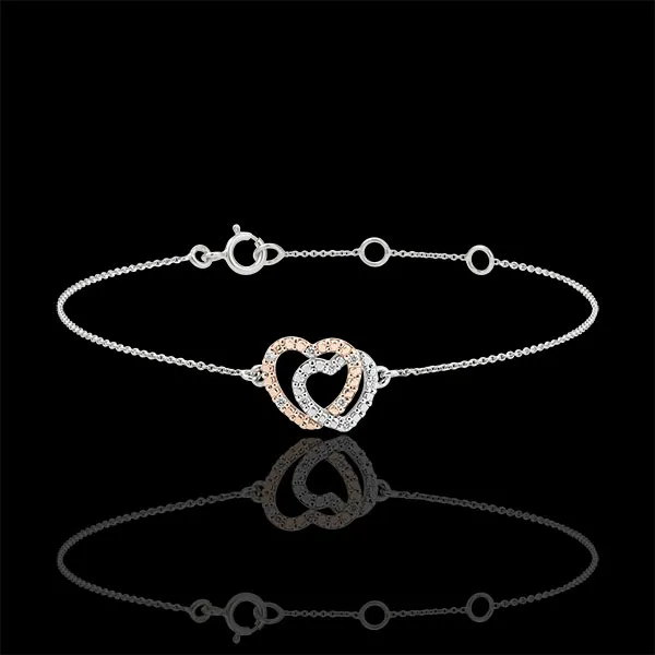 Pulsera Corazones Cómplices - oro blanco y oro rosa 9 quilates y diamantes