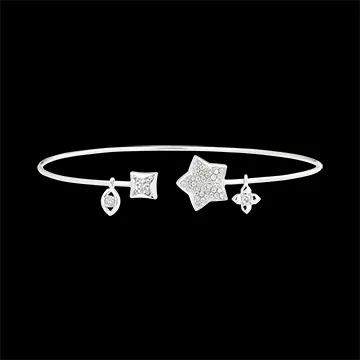 Brazalete Junco Abierto Frescura - Tú y Yo La Buena Estrella - oro blanco de 9 quilates y diamantes 