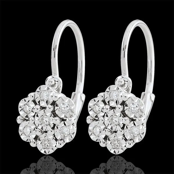 Pendientes Frescura - Flor de Copo de Nieve - 14 diamantes y oro blanco 9 quilates