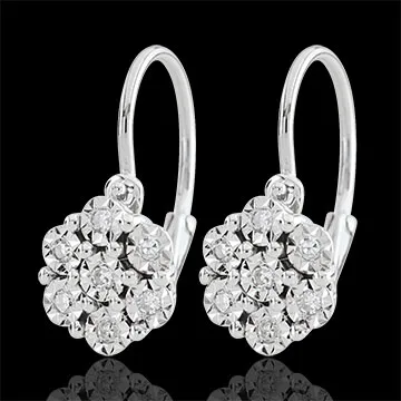 Pendientes Frescura - Flor de Copo de Nieve - 14 diamantes y oro blanco 9 quilates