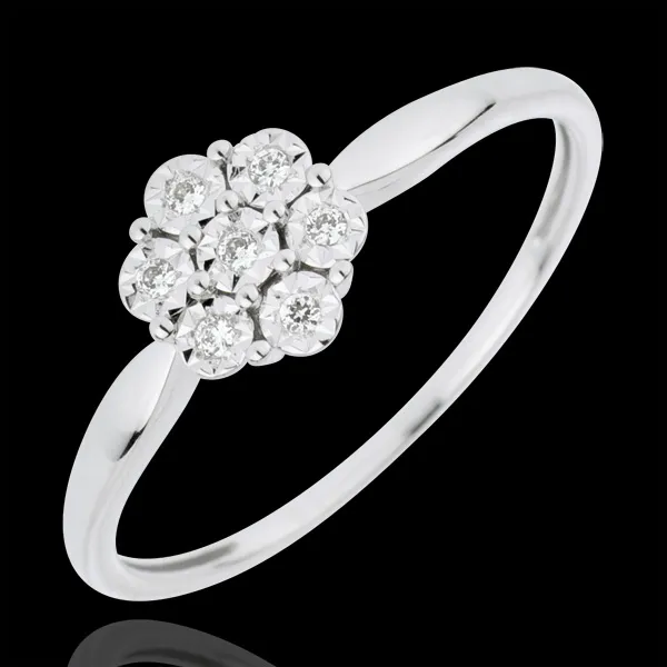 Anillo Solitario Frescura - Flor de Diente de León - 7 diamantes - oro blanco 18 quilates