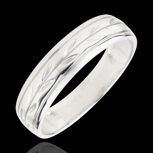 Freshness wedding ring - Palm variation engraved white gold - 18 carat