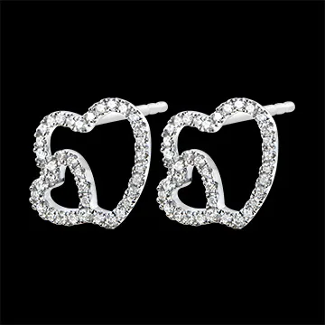 Ohrringe Vielfalt - Doppeltes Herz - 9 Karat Weißgold und Diamanten