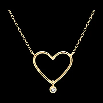 Halskette Frische - Herz mit Diamant - 18 Karat Gelbgold und Diamant
