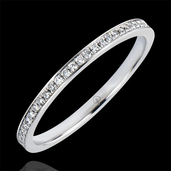 Trauring Ursprung - Pavefassung - 18 Karat Weißgold und Diamanten