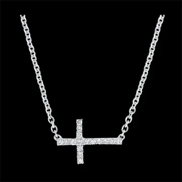 Halskette Frische - Kreuz - 9 Karat Weißgold und Diamanten
