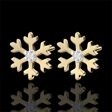 Ohrstecker Schneeflocke - Gelbgold und Diamant