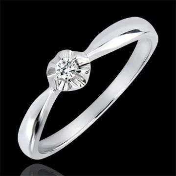 Solitär Ring Frische - Goldknospe - 9 Karat Weißgold und Diamant