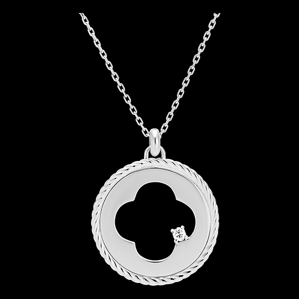 Halskette Frische - Absolutes Kleeblatt - 9 Karat Weißgold und Diamanten