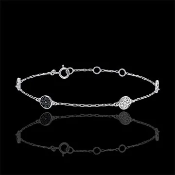 Bracelet or blanc 9 carats Myriade d'étoiles - diamants blancs et diamants noirs