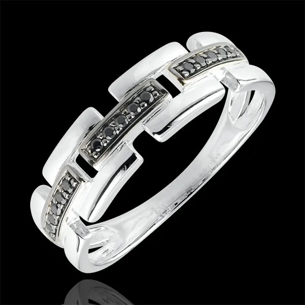 Bague Clair Obscur - Chemin Secret - or blanc, diamant noir - petit modèle 9 carats