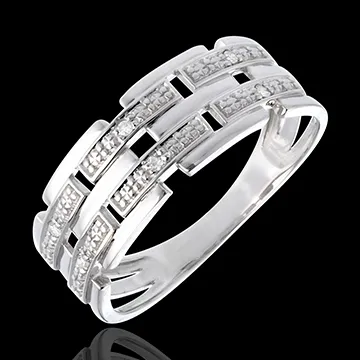 Bague canevas or blanc 18 carats pavée diamants - 6 diamants