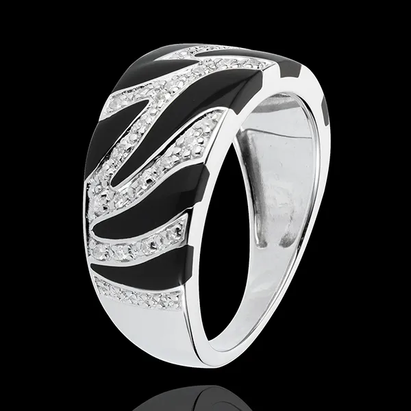 Bague Sauvage Féline - laque noire et diamants - or blanc 18 carats