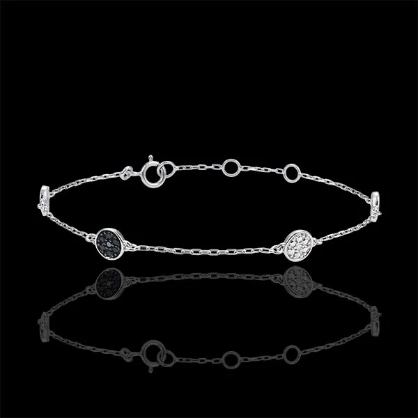 Bracelet or blanc 9 carats Myriade d'étoiles - diamants blancs et diamants noirs