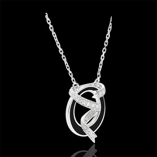 Collier Clair Obscur - Ruban d'étoiles - laque noire et Diamants - or blanc 9 carats