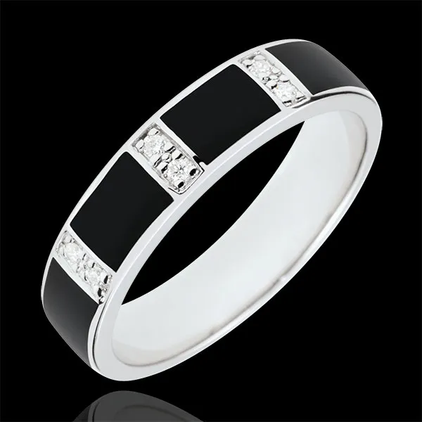 Anneau Clair Obscur - laque noire et diamants - or blanc 18 carats