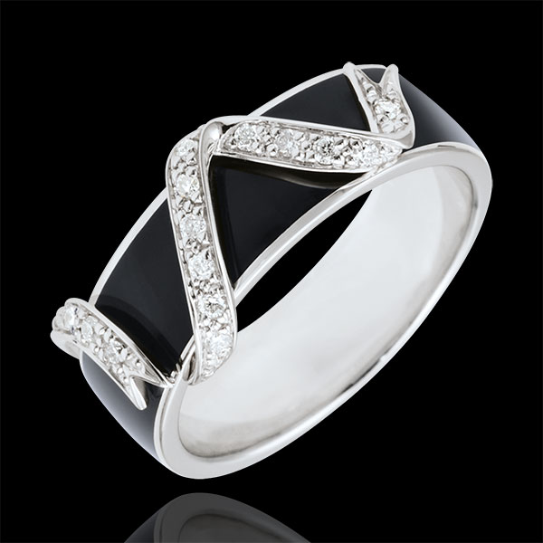Ring Clair Obscure - white gold - Ribbon Stars - black lacquer and diamonds