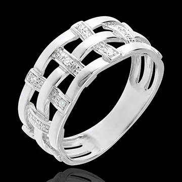 Anello Couture - Oro bianco pavé diamanti - 18 carati -11 diamanti 