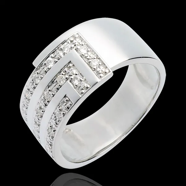 Anello Squadra - Oro bianco pavé - 18 carati - 17 Diamanti - 0.19 carati