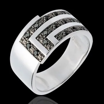 Anello Squadra - Oro bianco - 18 carati - Diamanti neri - 0.187 carati