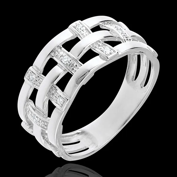 Anello Couture - Oro bianco pavé diamanti - 18 carati -11 diamanti