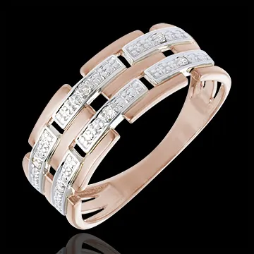 Anello Oro rosa - Oro rosa e Oro bianco - 18 carati - 6 Diamanti