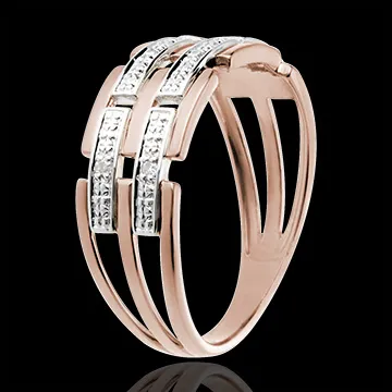 Anello Oro rosa - Oro rosa e Oro bianco - 18 carati - 6 Diamanti
