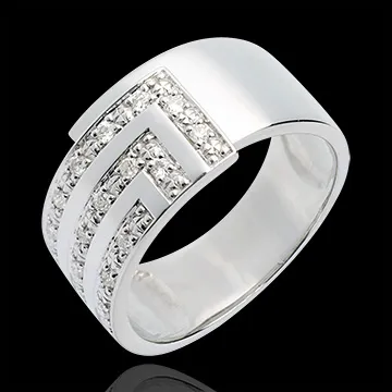 Anello Squadra - Oro bianco pavé - 18 carati - 17 Diamanti - 0.19 carati