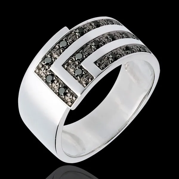 Anello Squadra - Oro bianco - 18 carati - Diamanti neri - 0.187 carati