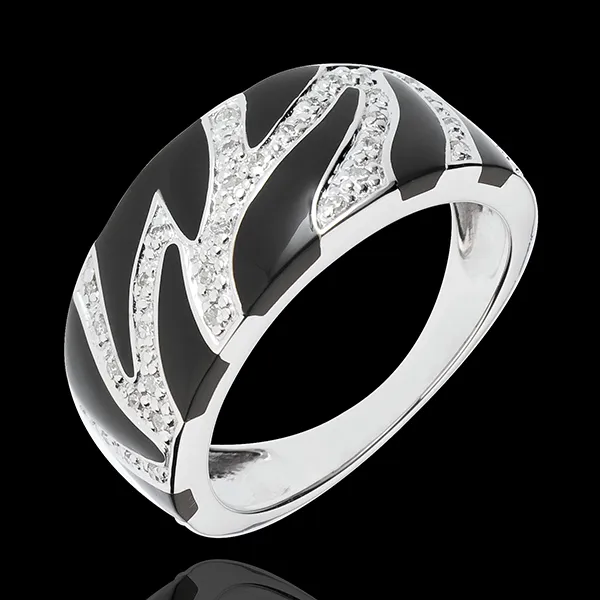 Anillo Felino Salvaje - oro blanco 18 quilates - laca negra y diamantes