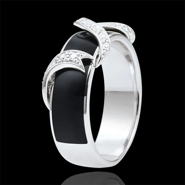 Anillo Claroscuro - Polvo de Estrellas - oro blanco 9 quilates - laca negra y diamantes