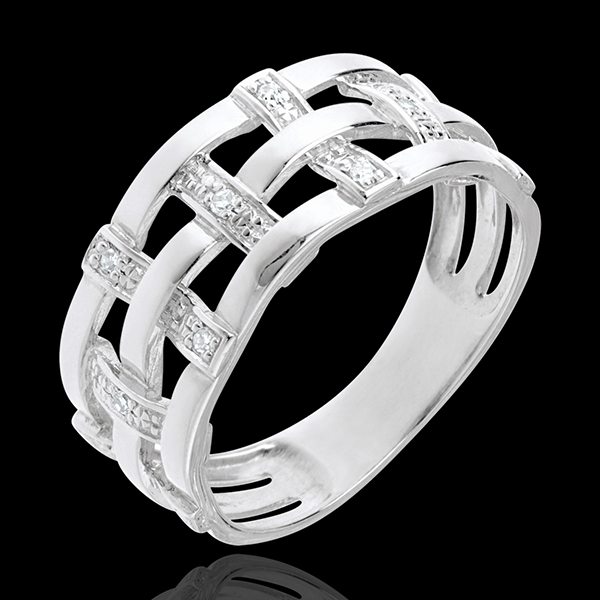 Anillo hilado oro blanco empedrado 18 quilates y diamantes