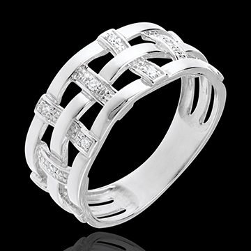 Anillo hilado oro blanco empedrado 18 quilates y diamantes