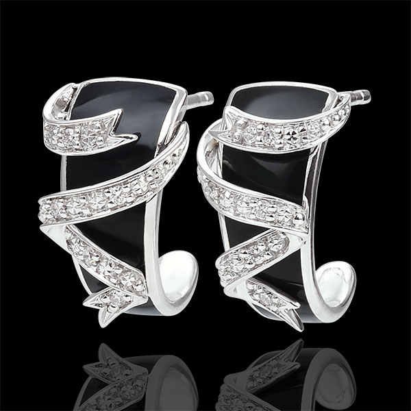 Pendientes Claroscuro - Polvo de Estrellas - oro blanco 9 quilates - diamantes y laca negra