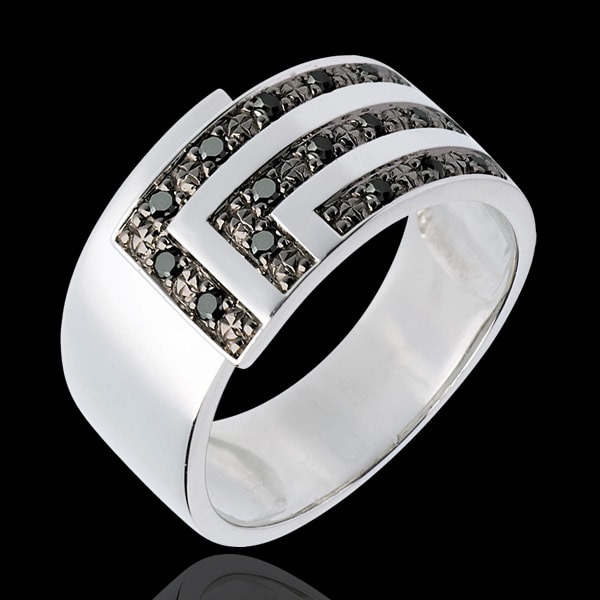Kubieke ring 18 karaat witgoud en zwarte Diamanten