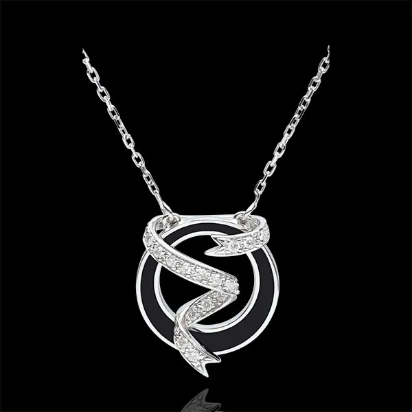 Colier Clar Obscur - Panglică de stele - lac negru şi Diamante - aur alb de 9K