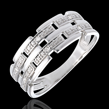 Inel ţesătură din aur alb de 18K pavat cu diamante - 6 diamante