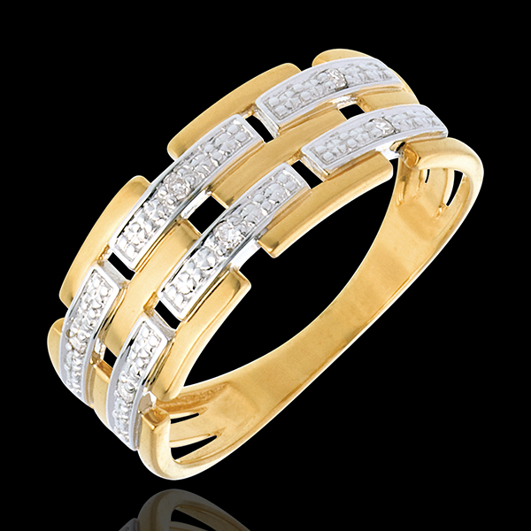 Inel Ţesătură pavat cu diamante - 6 diamante - aur alb şi aur galben de 18K