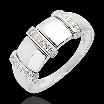 Inel triadă din aur alb de 18K pavat - 9 diamante