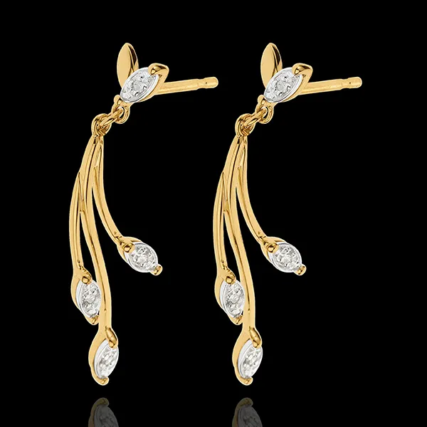 Orecchini Vegetazione lussureggiante - Oro bianco e Oro giallo - 18 carati - 8 Diamanti