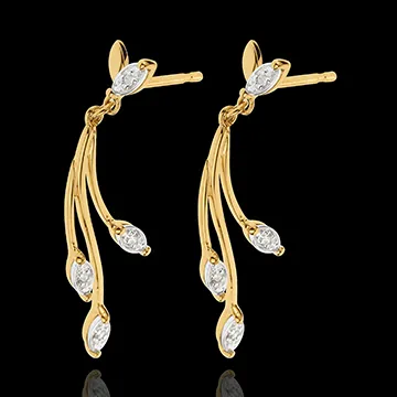 Orecchini Vegetazione lussureggiante - Oro bianco e Oro giallo - 18 carati - 8 Diamanti