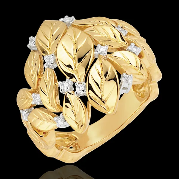 Anello Giardino Incantato - Rosa preziosa - Oro giallo - 18 carati - Diamanti