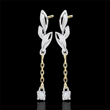 Orecchini Soffio Leggero - Oro bianco e Oro giallo - 9 carati - 2 Diamanti 