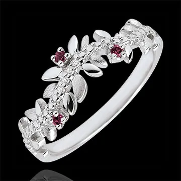 Anello Giardino Incantato - Fogliame Reale - Oro bianco, Diamante e Rodoliti - 9 Carati