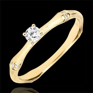 Anello di fidanzamento Giungla Sacra - diamante 0.09 carati - oro giallo spazzolato 18 carati