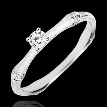 Anello di fidanzamento Giungla Sacra - diamante 0.09 carati - oro bianco spazzolato 18 carati
