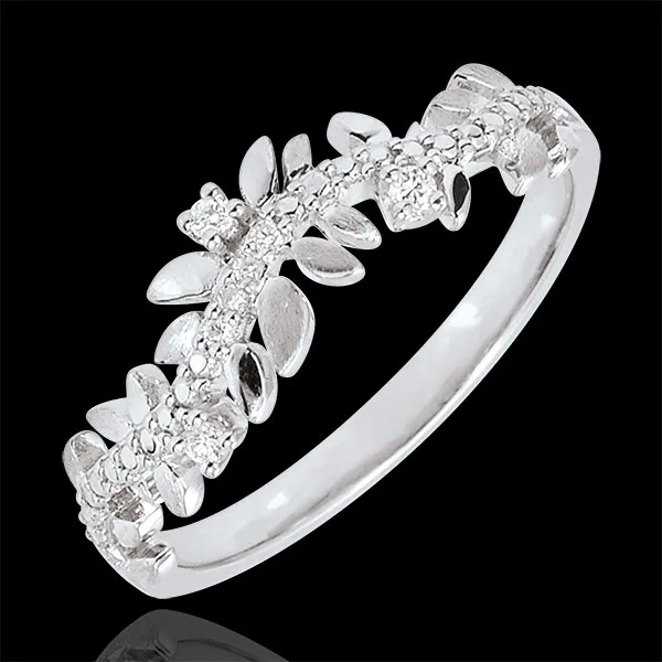 Inel Grădină Fermecată - Frunziş Regal - diamant şi aur alb de 18K