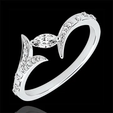 Inel Păduri Misterioase - Model mic - aur alb de 9K şi diamant marquise