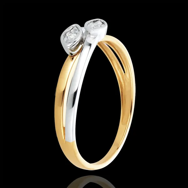 Inel precum doi şerpi două nuanţe de aur şi diamante - aur alb şi aur galben de 18K